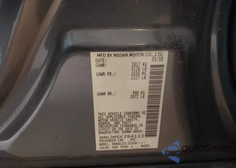 2018 Nissan Altima 2.5 Sv z USA, uszkodzony, nr VIN 1N4AL3AP6JC264113